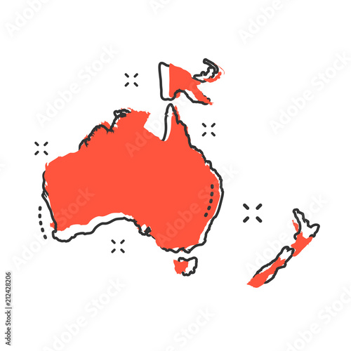 Foto Cartoon Australia and Oceania map icon in comic style