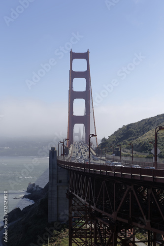 North view of the Golden Gate Bridge from in Marin County. The Golden Gate Bridge is a famous suspension bridge connecting the American city of San Francisco, California to Marin County.