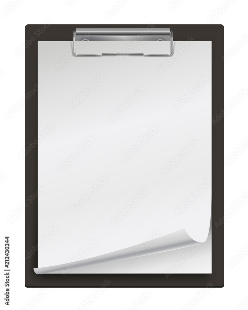 Realistic clipboard with a few blank white sheets of paper. Template or mock up for text and design. Empty paper notes, top view. Vector illustration. Realistic clipboard with a few blank white sheets of paper. Template or mock up for text and design. Empty paper notes, top view. Vector illustration.
