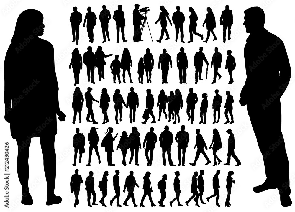 vector, isolated silhouette of walking people set Stock Vector | Adobe ...