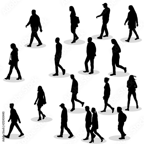 isolated silhouette of walking people group