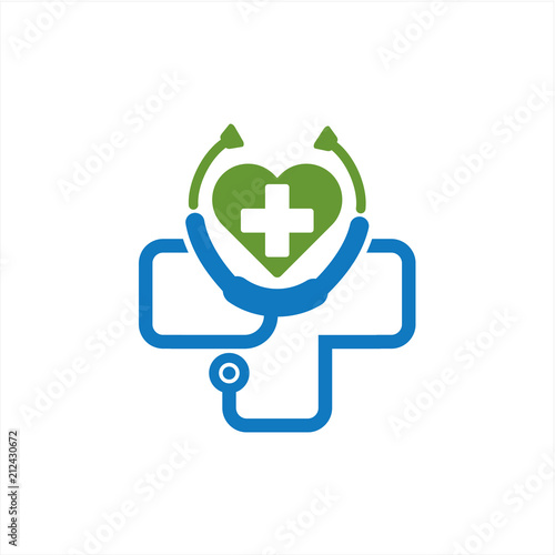 Medical care with Cross icon, Healthcare Stethoscope Cross Logo icon