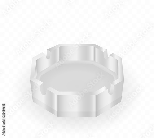 Glass ashtray isolated. Realistic vector illustration.