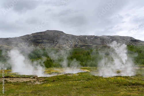 Hot thermal water pool in the Geysir park  Iceland