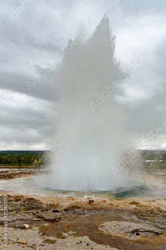 Strokkur geysir in the Golden Circle area of Iceland, which sprouts water 30 metres into the air every few minutes.