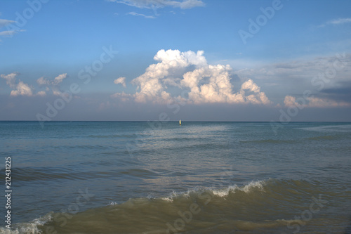 sea,cloud,cumulus,horizon,panorama,sky,water,blue,wave