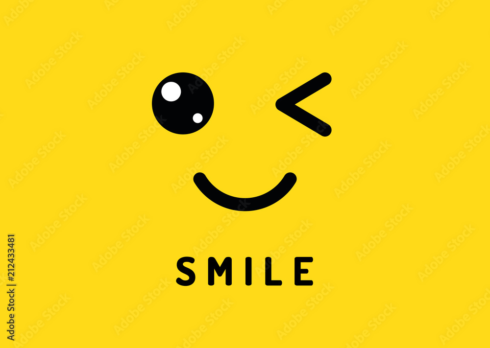 Smile and winking. Happy smiling face, funny wink isolated on yellow ...