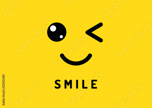 Smile and winking. Happy smiling face, funny wink isolated on yellow background. Laughter and smiles vector banner