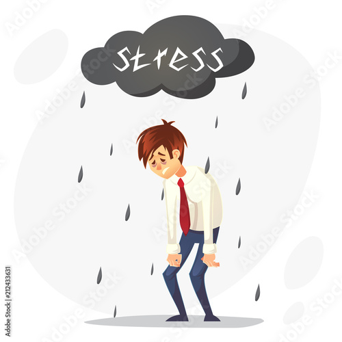Depressed sad office worker character. Stress at work. Overworked. Vector flat cartoon illustration