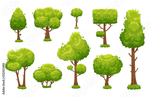 Cartoon green tree. Environmental forest or park trees isolated for vector illustration background