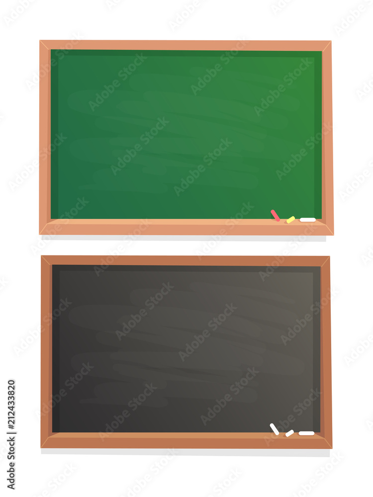 Empty school chalkboard. Black and green chalk blackboard in wooden frame isolated vector background Empty school chalkboard. Black and green chalk blackboard in wooden frame isolated vector background