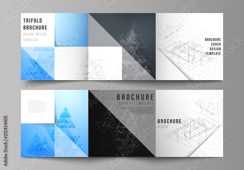 The minimal vector layout. Modern covers design templates for trifold square brochure or flyer. Polygonal background with triangles, connecting dots and lines. Connection structure.