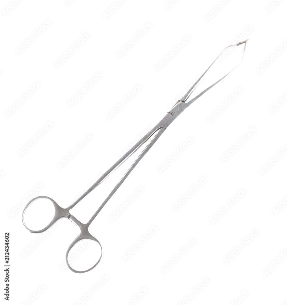 Long medical scissors on white background, isolate, shears Long medical scissors on white background, isolate, shears