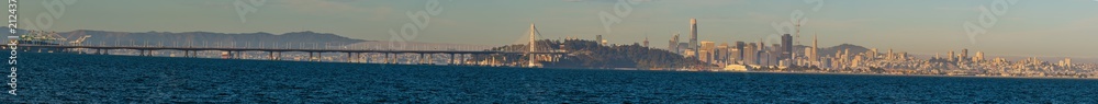Panoramic view from Berkeley Ca. of the Bay Bridge  ,port of Oakland ,Treasure Island and downtown San Francisco 
