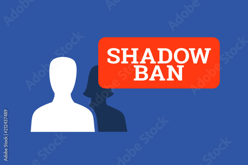 Shadow-ban - User is shadow banned on the social site (color and shape is stylized to popular social networking site). Personal profile and account is invisible, blocked. Vector illustration