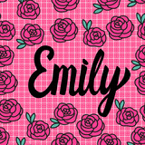 Emily Name card with lovely pink roses. Vector illustration.