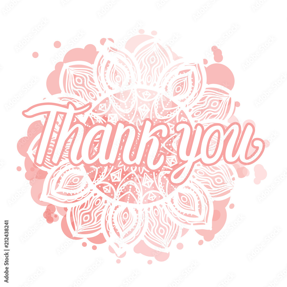Vector Thank you card. Cute mandala pattern on a watercolor background.