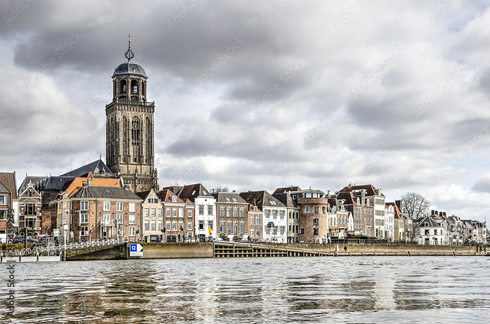 View of the waterfront of Deventer, The Netherlands as seen from the other side of the river IJssel