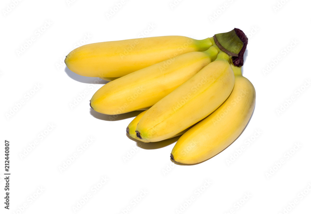 yellow ripe mini bananas isolated on white background. object, fruit yellow ripe mini bananas isolated on white background. object, fruit