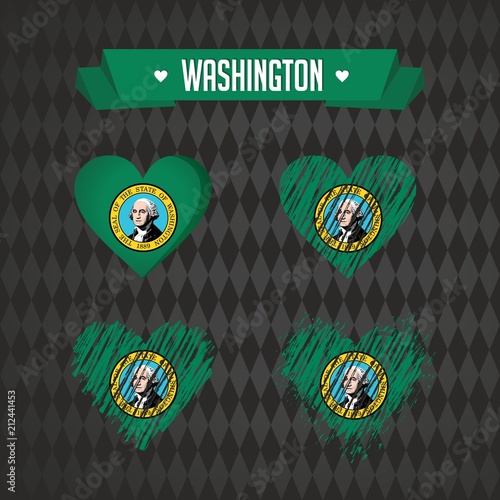 Washington with love. Design vector broken heart with flag inside.