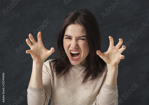 Quadro em tela Crazy woman making cat clows gesture
