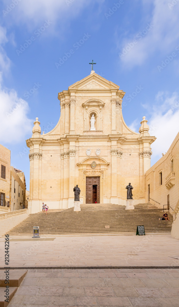 Victoria, the island of Gozo, Malta. Facade of the Cathedral of Santa Maria in the Citadel