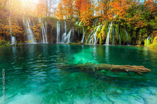 Amazing autumn landscape with waterfalls in Plitvice National Park, Croatia © janoka82