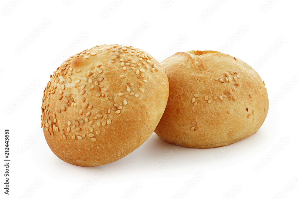 two buns with sesame seeds for a sandwich on a white isolated background two buns with sesame seeds for a sandwich on a white isolated background