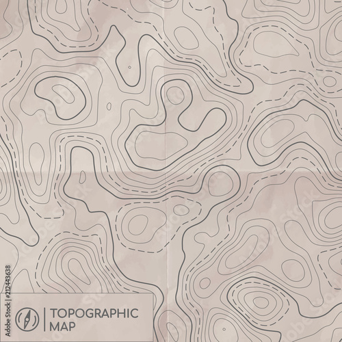 Topographic line map. Abstract concept topographic map with old paper effect. Vector background.