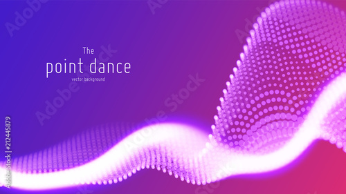 Vector abstract violet particle wave, points array, shallow depth of field. Futuristic illustration. Technology digital splash or explosion of data points. Point dance waveform. Cyber UI, HUD element.