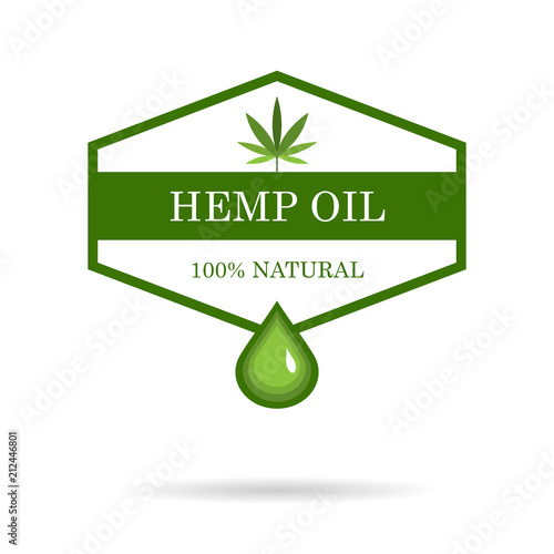 Marijuana leaf. Medical cannabis. Hemp oil. Natural cannabis. Icon product label and logo graphic template. Isolated vector illustration.