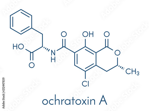 Ochratoxin A mycotoxin molecule. Skeletal formula.
