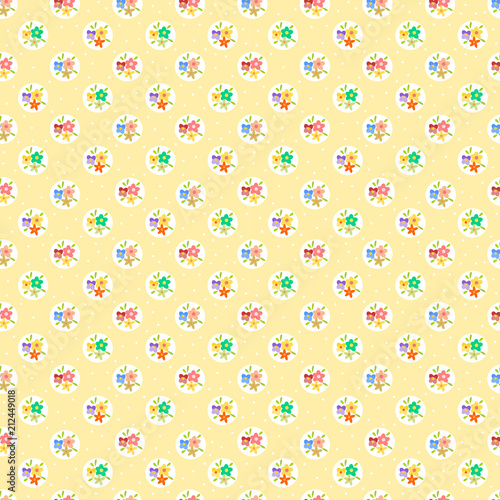 Colorful tiny cute flower on pastel yellow background