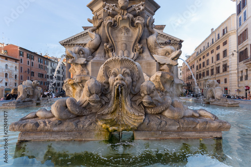 Fountain in the streets of Rome in front of the pantheon