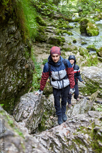 Group of people hiking on a trail