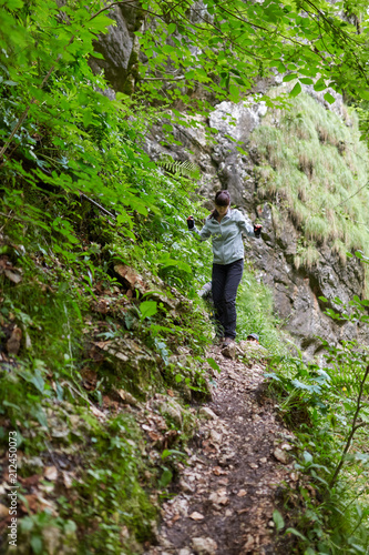 Group of people hiking on a trail