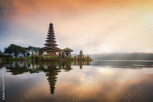 Pura Ulun Danu Bratan temple in sunrise sky at Bali island, The most famous tourist attraction in Indonesia.