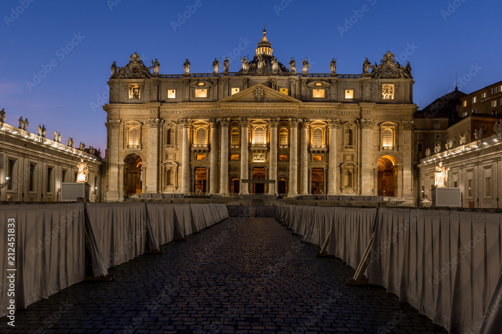 Vatican Saint Peter's basilica at blue hour