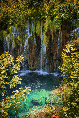 Waterfall at summer. National Park Plitvice Lakes.