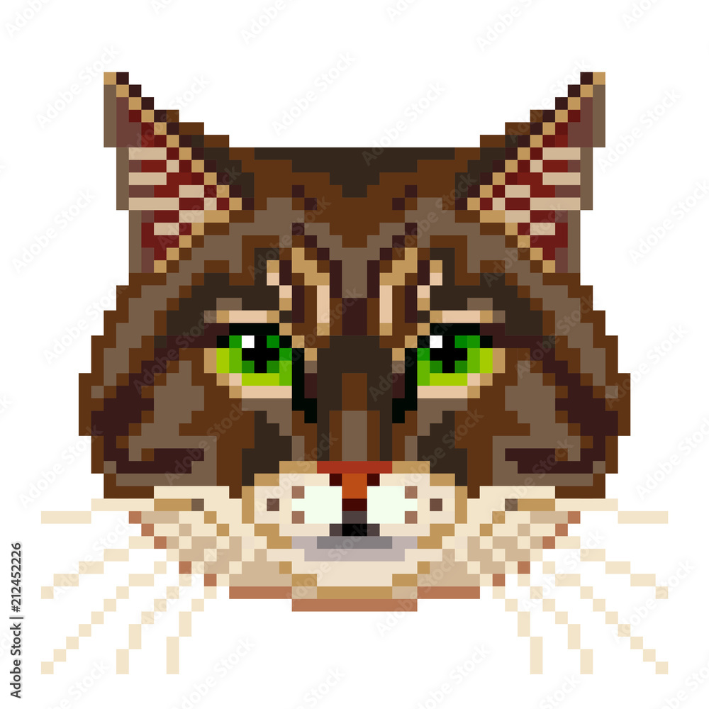 Pixel siberian cat face isolated vector