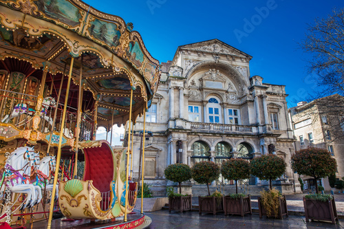 French old-fashioned style carousel with stairs at Place de l'Horloge in Avignon France