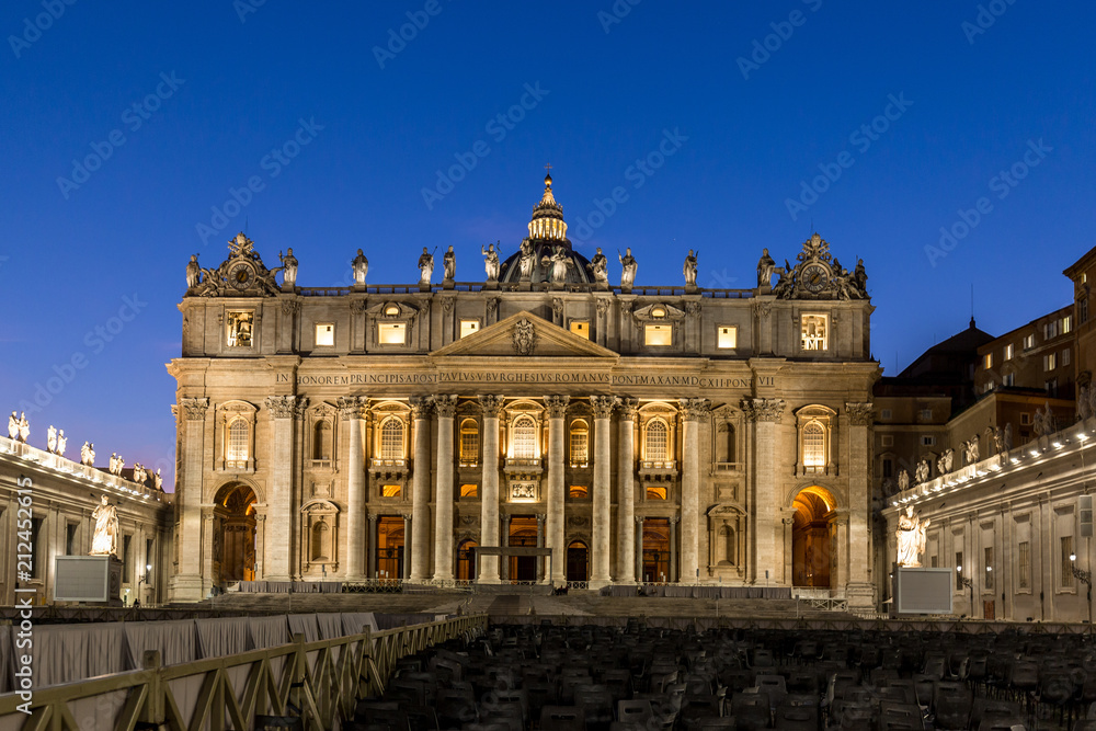 Vatican Saint Peter's basilica at blue hour