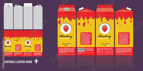Vector Branding package design. Strawberry juice package box design template. Ready package design for juce.