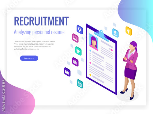 Isometric hiring and recruitment concept for web page, banner, presentation. Job interview, recruitment agency vector illustration