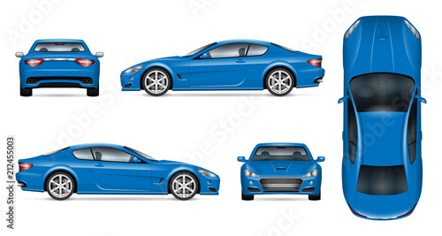Blue sports car realistic vector illustration