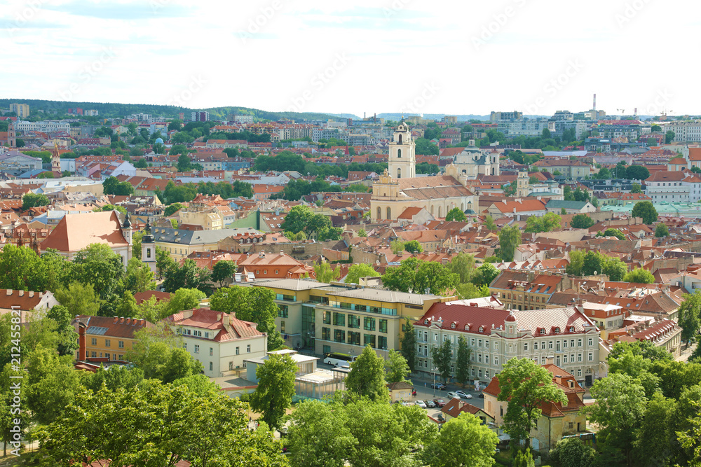 Panoramic view of Vilnius old town from Three Crosses viewpoint, Lithuania
