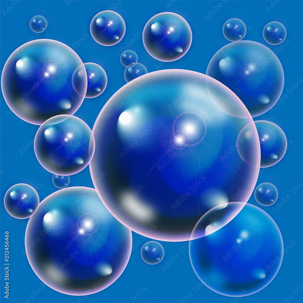 Soap bubbles on blue background. Vector illustration