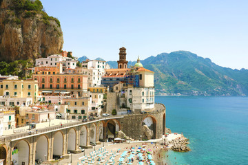 Acrylglasbilder Blau Stunning view of Atrani village, Amalfi Coast, Italy  © zigres
