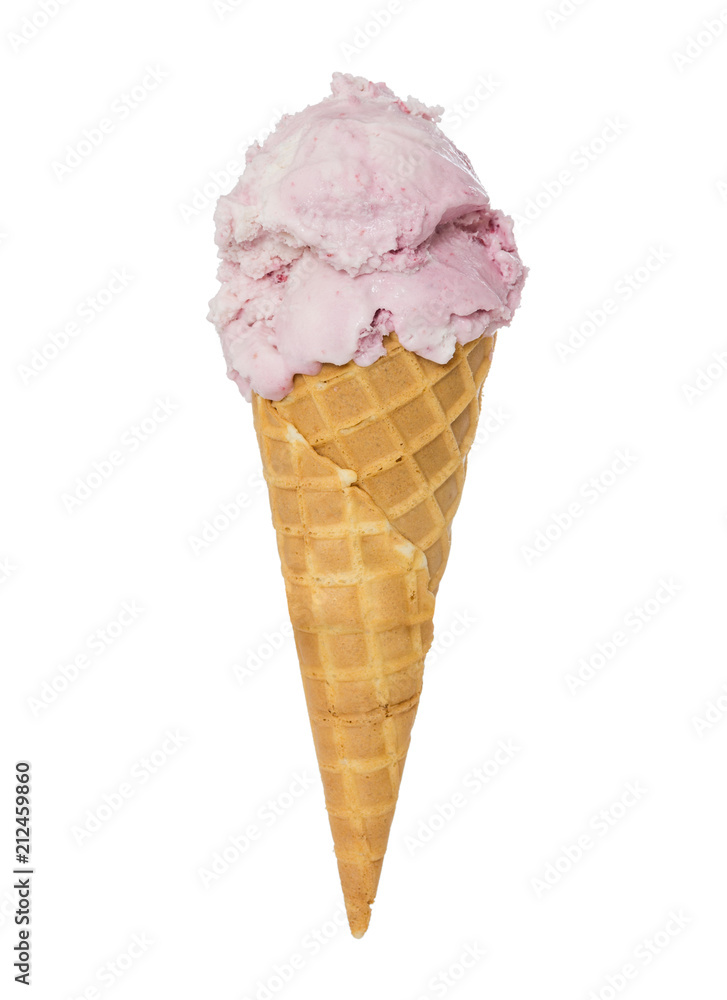 Blueberry ice cream in waffle cone isolated on white Blueberry ice cream in waffle cone isolated on white