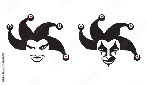 Set of jokers head. Jesters. Buffoons. For your design, vector illustration